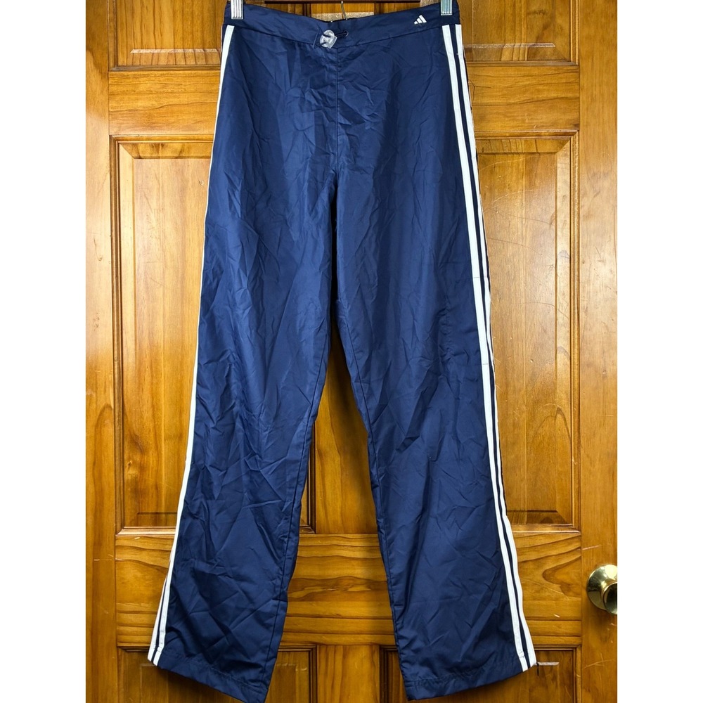 Vintage 2004 Adidas Navy Blue Windbreaker Track Pants Y2K 3 Stripe Mens S Unisex